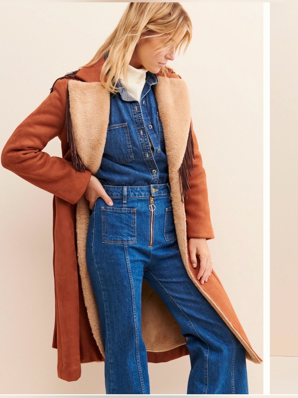 ANTHRO: Hutch Daisy Fringe Suede-Look Shearling-Lined Long Coat - 2X